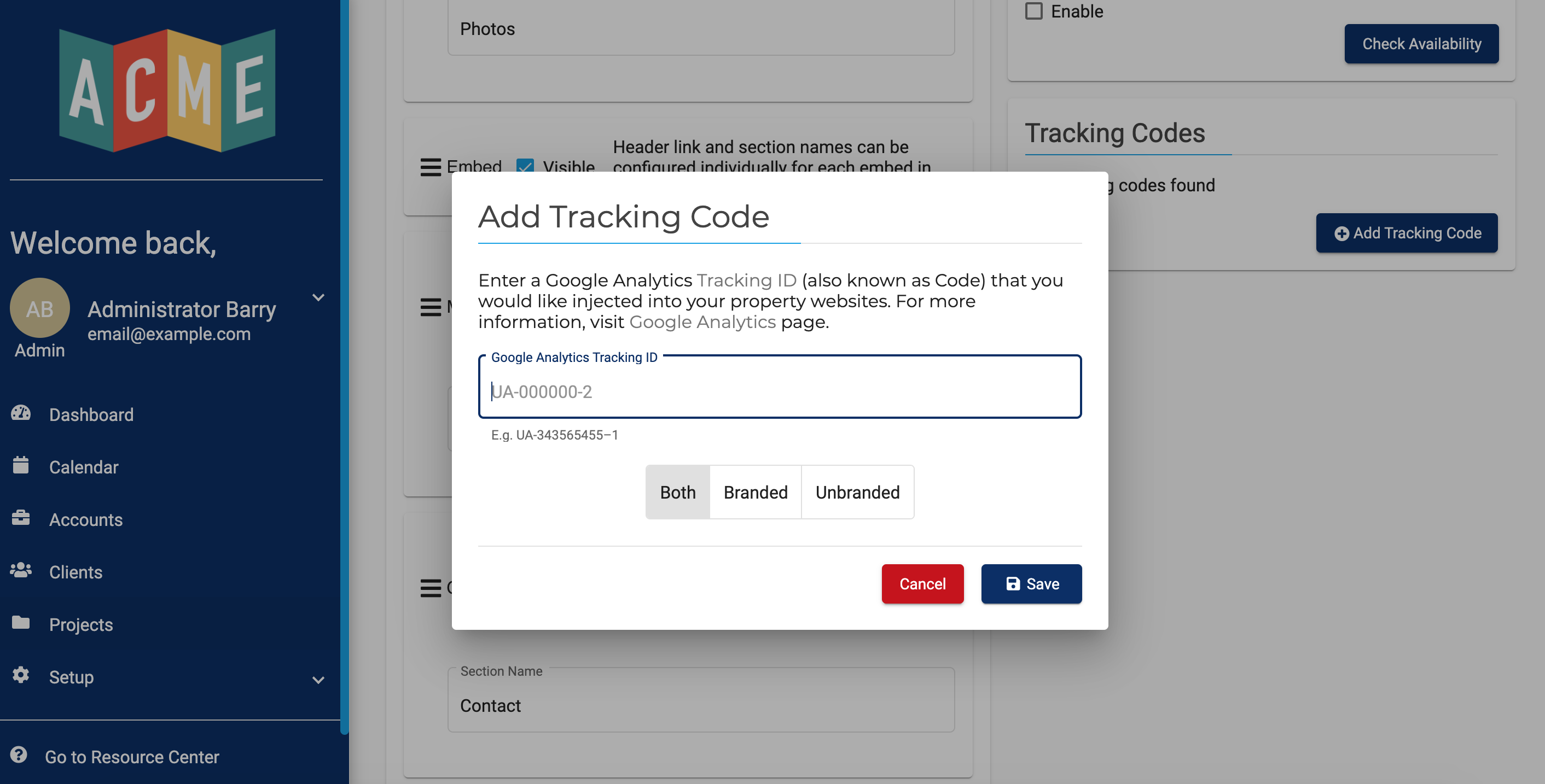 Picture of analytics section in application